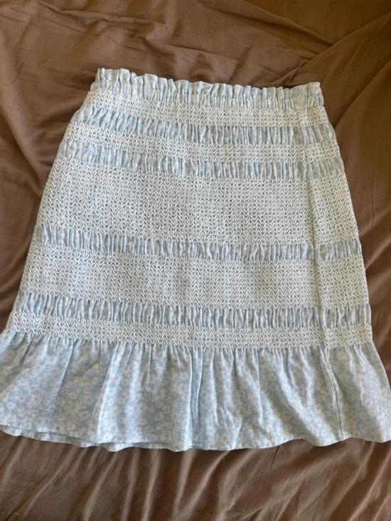 Glassons Light Blue Smocked Mini Skirt with Floral Ruffle - Picture 1 of 3